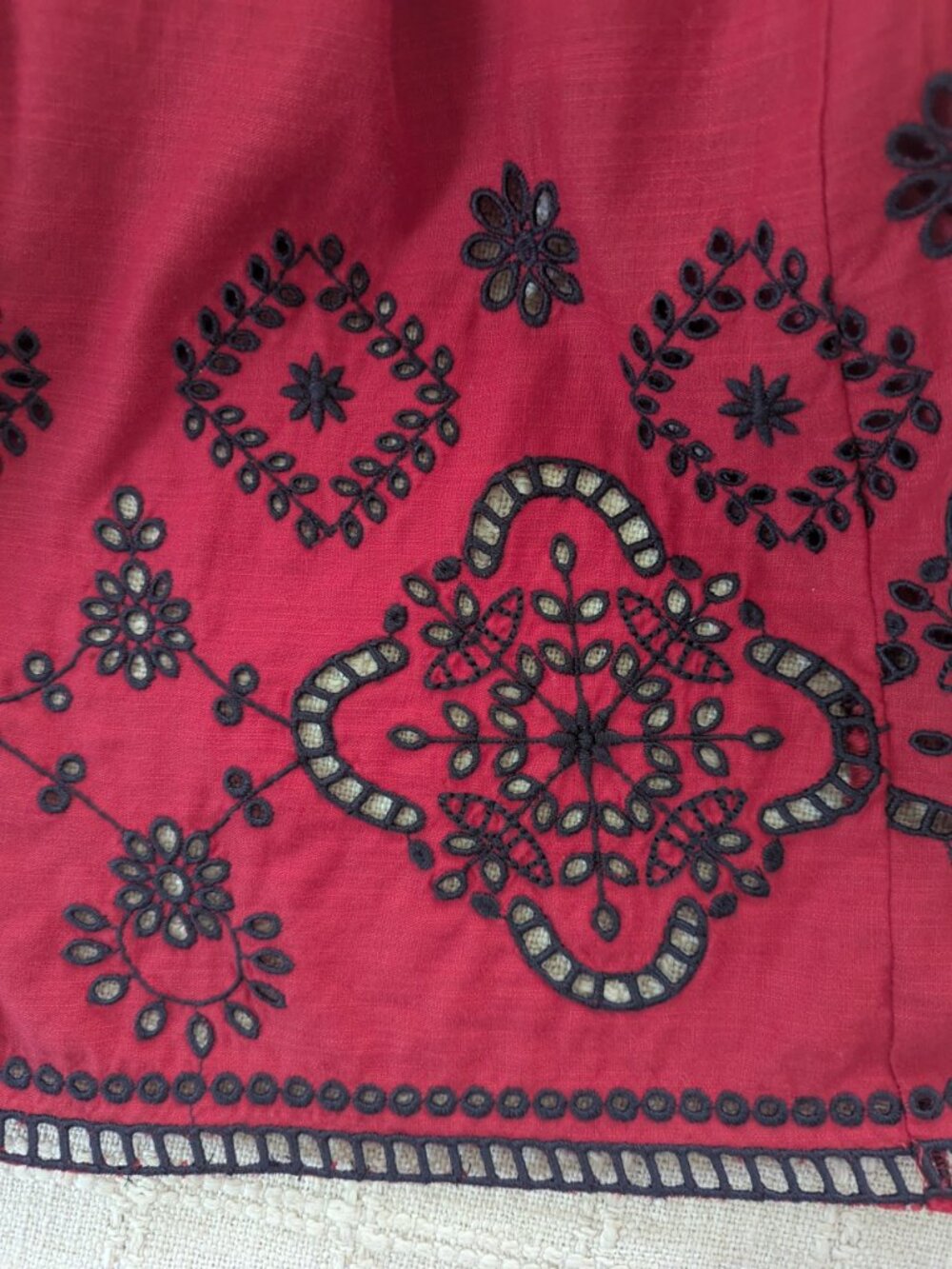 Talbots Red Linen Cotton Blend Embroidered Shift Dress Size 10 - Picture 11 of 11